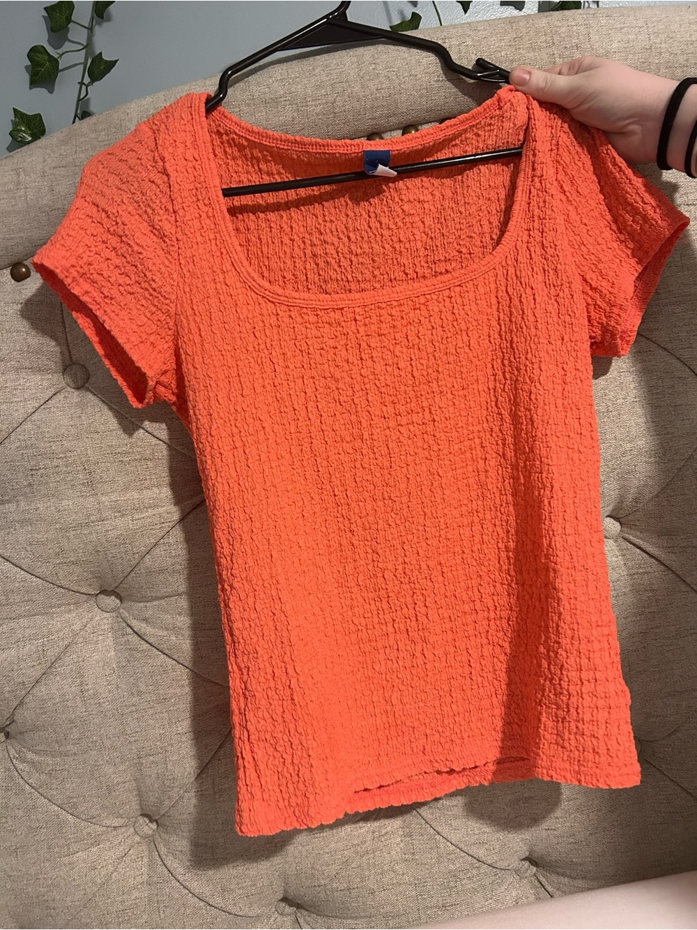 Old Navy Textured Scoop Neck Short Sleeve Top - Orange